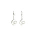 The "Love word Huggie drop earrings," crafted in white gold filled, feature the word "LOVE" in a sleek, modern abstract font. These elegant letters gracefully dangle from small huggie hoops, set against a plain white background that accentuates their stylish design.
